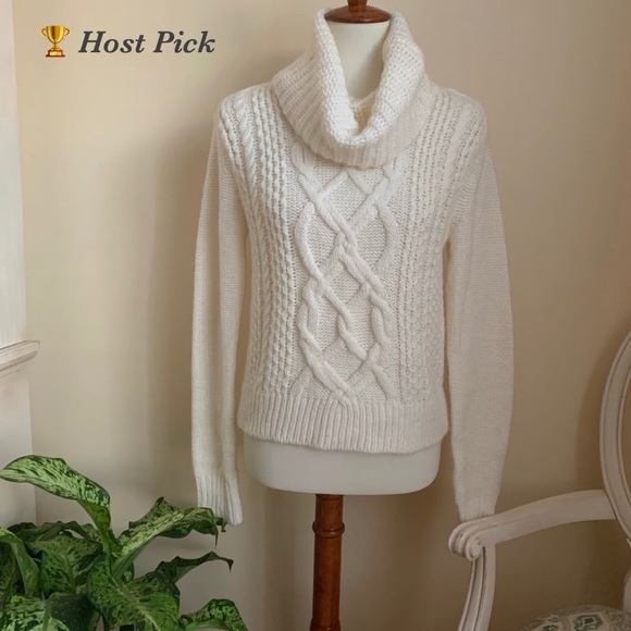 Express Sweaters - Express Off White Cable Knit Cowl Neck Sweater